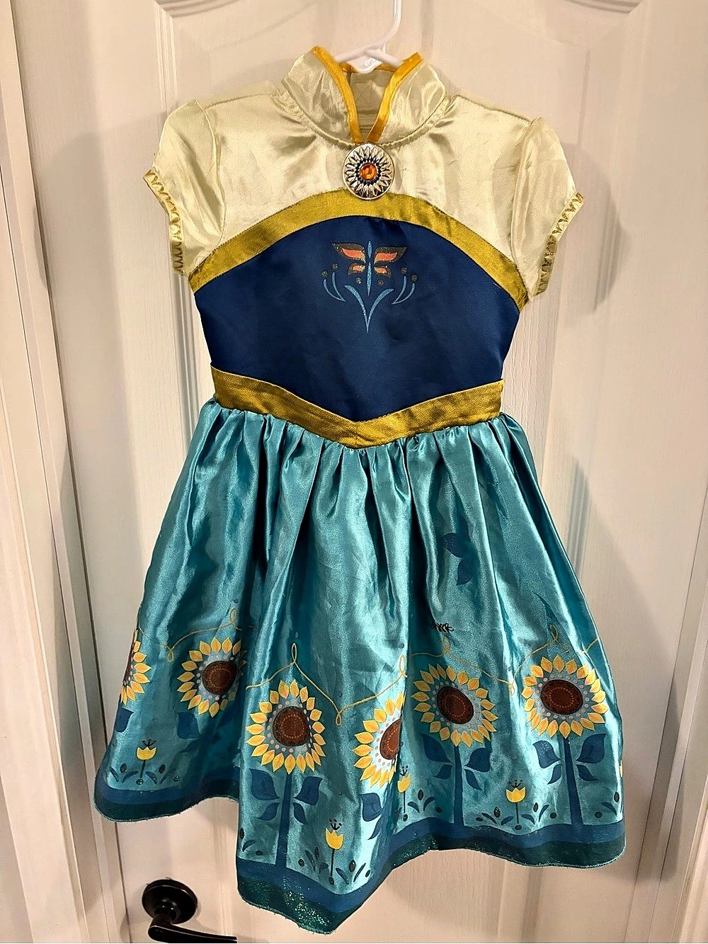 Disney Store Frozen Fever Princess Anna Costume Dress Floral Blue & Gold Size 3